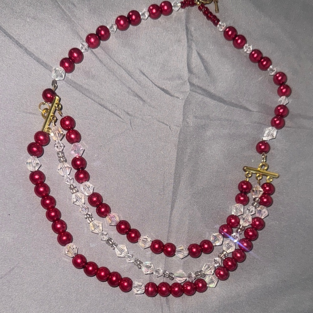 Fashion Red Beaded Necklace NWOT - Picture 3 of 3